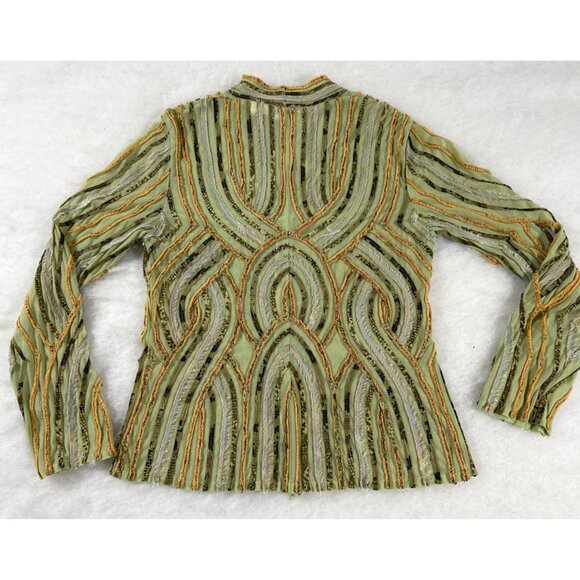 Alexandra Rosati Sheer Textured Ribbon Lace Blouse 12 Green Fairy Glam Art Deco - Picture 2 of 8